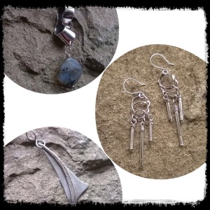 Clockwise: Labradorite Pendant; Dangle Earrings; Sail Pendant