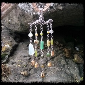 Peridot, aquamarine, picture jasper, chrysoprase, pearl amd turquoise pendant